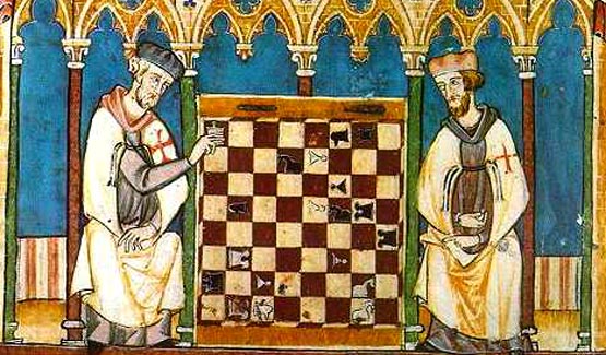 Deux chevaliers du Temple jouant aux échecs, enluminure du Libro de los juegos (1283).