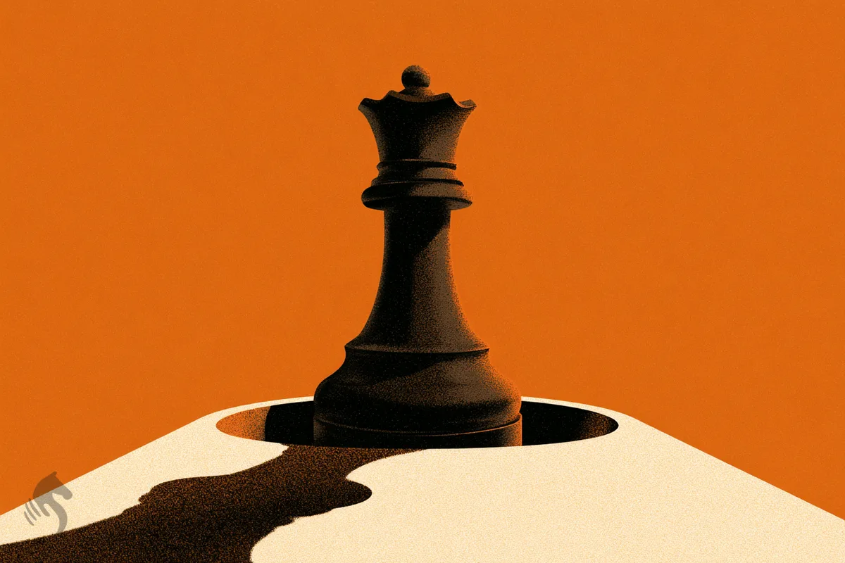 Une pièce d'échecs posée dans l'empreinte d'un socle taillée pour une pièce plus grande.